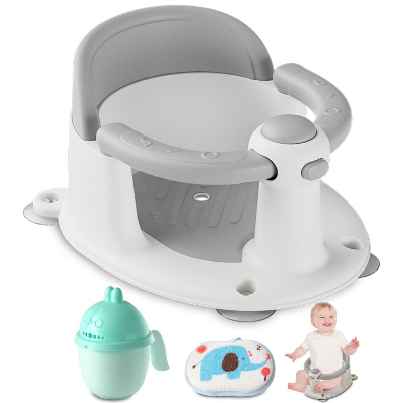 Photo 1 of Baby Bath Seat, Baby Bath Must-Have for 6 Months and up, Baby Bath tub Seat with Suction Cups, Non-Slip, Detachable, Non-Slip Cute Grey
