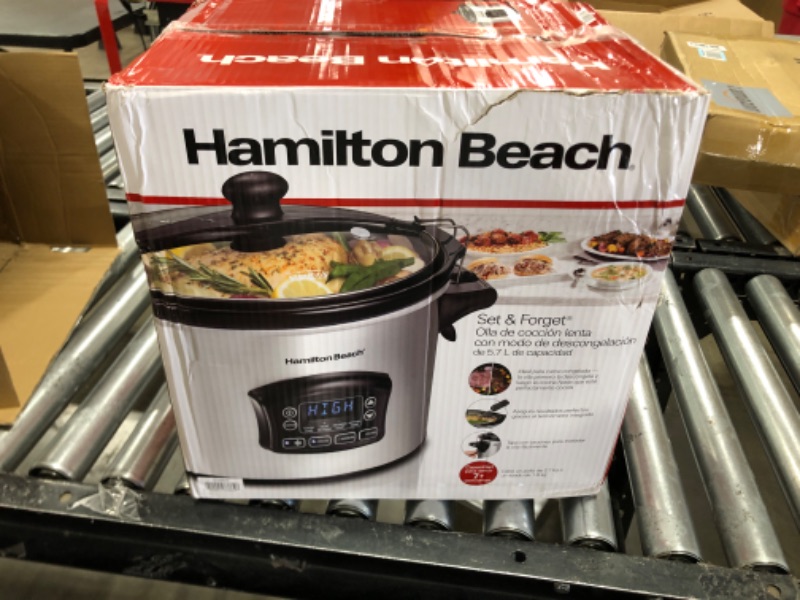 Photo 2 of Hamilton Beach 33869 Portable 6-Quart Set & Forget Digital Programmable Slow Cooker with Lid Lock, Defrost Setting, Temperature Probe, Silver

