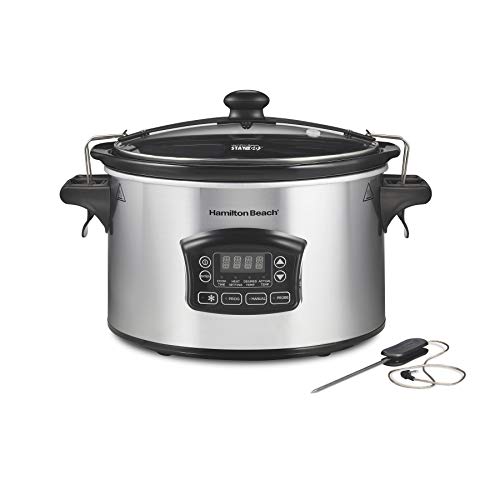 Photo 1 of Hamilton Beach 33869 Portable 6-Quart Set & Forget Digital Programmable Slow Cooker with Lid Lock, Defrost Setting, Temperature Probe, Silver
