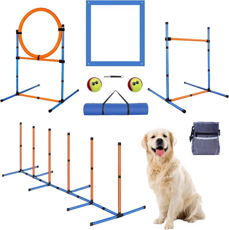 Photo 1 of Dog Agility Equipment Set 28 Piece Training Starter Kit Dog Obstacle Course for Training Pet Outdoor Games for Backyard Includes Jumping Ring, High Jumps, Dog Frisbee, Slalom Poles with Carrying Bag Red