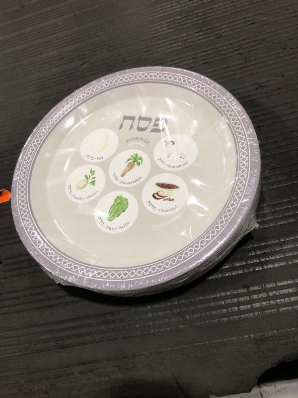Photo 1 of The Dreidel Company Passover Seder Plate Design Paper Goods Party Set, Party Supplies Disposable Tableware, 9" Plate (48-Pack)
