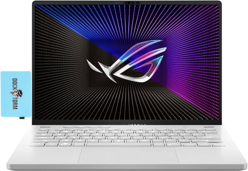 Photo 1 of ASUS Zephyrus G14 Moonlight White Gaming Laptop 14.0" 165 Hz WQXGA (AMD Ryzen 9 7940HS 8-Core, GeForce RTX 4060 8GB, 24GB DDR5, 1TB PCIe SSD, RGB KYB, WiFi 6, BT 5.3, Win 11 Pro) w/Dockztorm Hub

