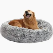 Photo 1 of Bedfolks Calming Donut Dog Bed, 36 Inches Round Fluffy Dog Beds for Large Dogs, Anti-Anxiety Plush Dog Bed, Machine Washable Pet Bed (Dark Grey, Large) Large(D36") Dark Grey