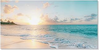 Photo 1 of Goldfoilart Ocean Beach Sunset Canvas Wall Art for Bedroom Seagull Seascape Paintings Coastal Picture Framed Artwork for Bathroom Living Room Office Decor 20" x 40"
