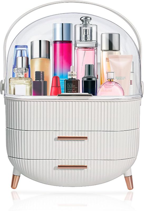 Photo 1 of Teen Girls Gift Makeup Organizer,Skincare Organizer Jewelry Storage,Cosmetics Storage and Display Case,Make Up Holders and Organizers for Countertop,Bathroom Organizer with Lid ? Drawers(Pearl White)