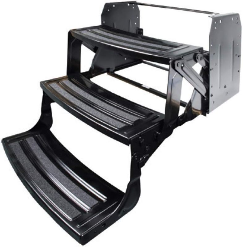 Photo 1 of Lippert Components 24" Radius Double Manual Step 9" Rise for 5th Wheel RVs, Travel Trailers and Motorhomes, Black

