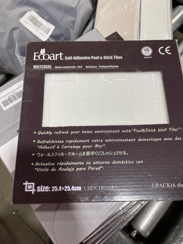 Photo 1 of Ecoart Peel and Stick Tile Backsplash 10" X 10" Subway White Tile Self Adhesive Kitchen Bathroom Backsplash(6 Sheets) (with White Grout)