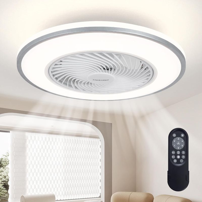 Photo 1 of LODADRA 20'' Ceiling Fans with Lights, Low Profile Ceiling Fan with Light and Remote, Flush Mount Ceiling Fan with 6-Speed Reversible for Bedroom Living Room Kitchen