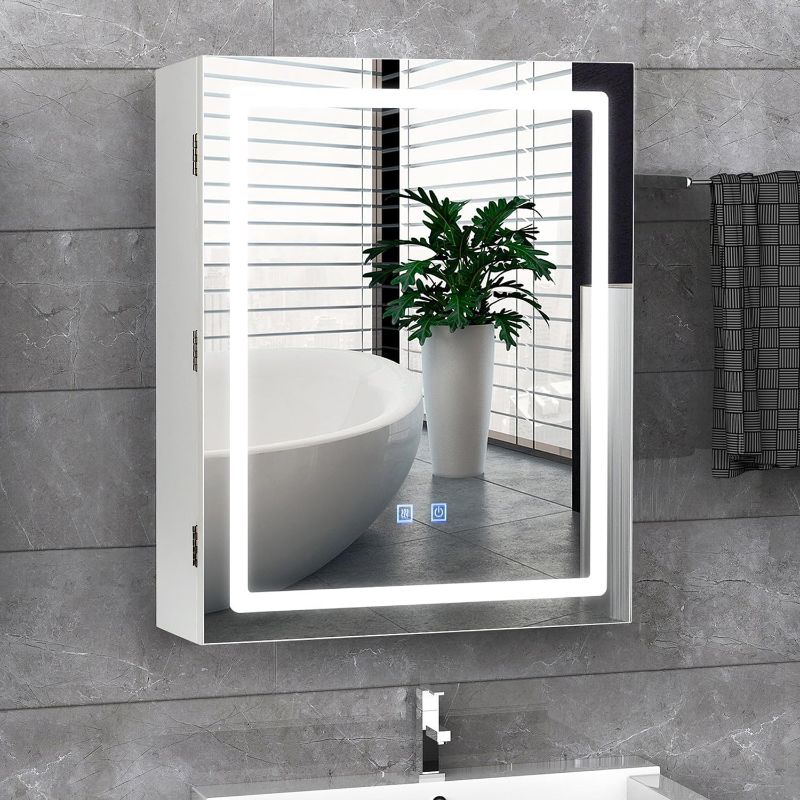 Photo 1 of VOWNER Bathroom Medicine Cabinet with LED Lights and Mirror, Wall Mounted Mirror Cabinet with Adjustable Shelf, Defogger, Memory 3-Color Mode, Dimmer, Anti-Fog (20"×24")