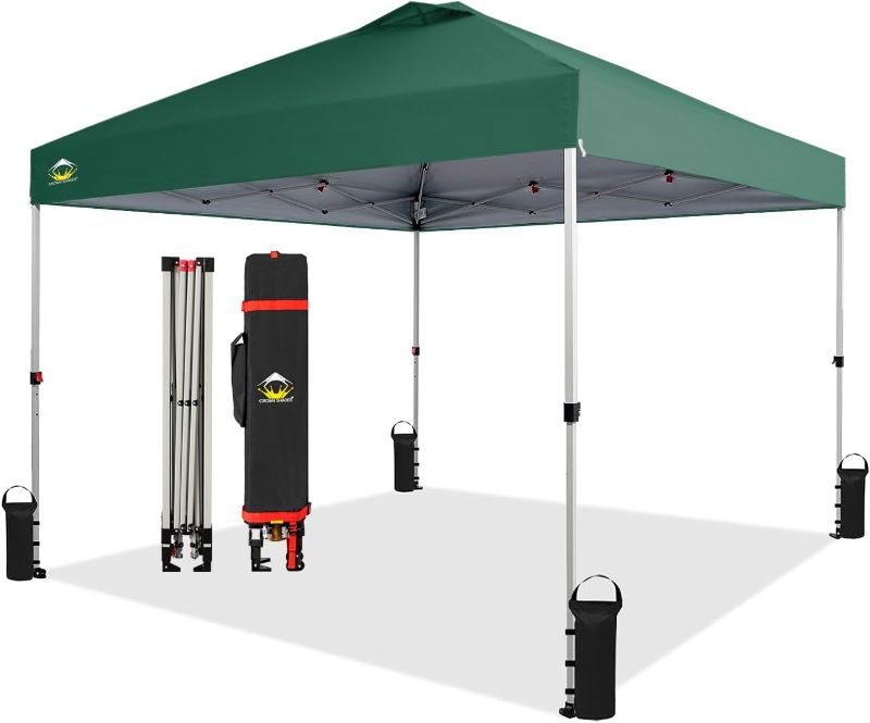 Photo 1 of CROWN SHADES 10x10 Pop Up Canopy, Patented Center Lock One Push Instant Popup Outdoor Canopy Tent, Newly Designed Storage Bag, 8 Stakes, 4 Ropes, Forest Green 