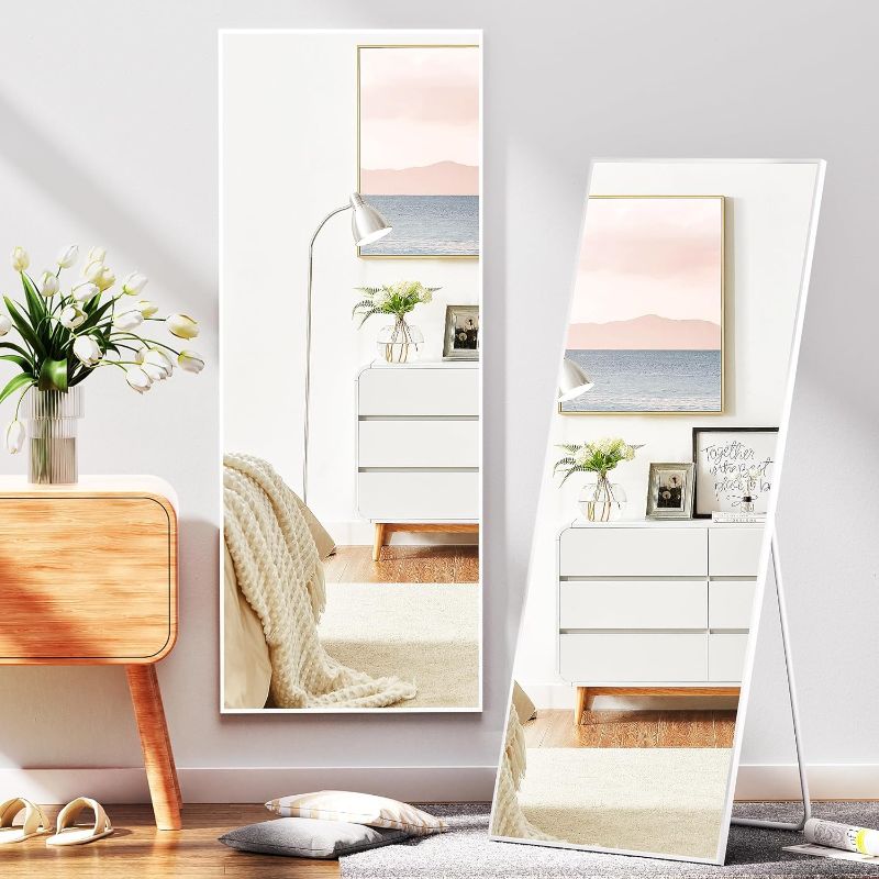 Photo 1 of Hasipu 57"x16" Floor Mirror Full Length, Free Standing or Leaning Against Wall Mirror Full Body Mirror with Stand for Bedroom Living Room

