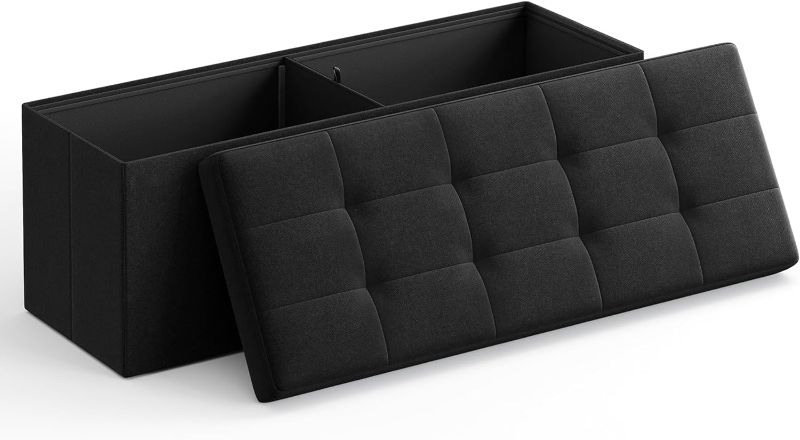Photo 1 of SONGMICS 43 Inches Folding Storage Ottoman Bench, Storage Chest, Foot Rest Stool, Bedroom Bench with Storage, Black ULSF077B01
