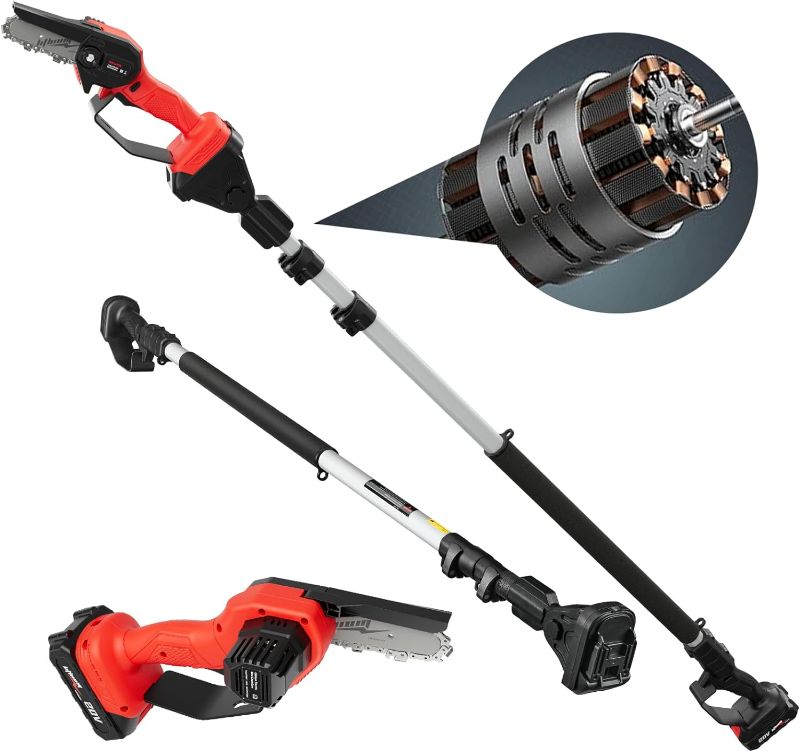 Photo 1 of 2-IN-1 Pole Saw for Tree Trimming & Cordless Chainsaw, 17-Foot MAX, 19.2Ft/s 20V Battery Powered Li-Ion Battery 4" Cutting Electric Pole Saw, 5 Adjustable Angles, Fast Charger Included
