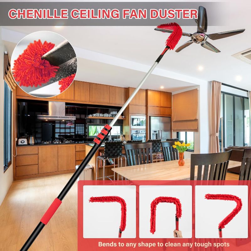Photo 1 of 7-24 FT Extension Pole with 2 Outdoor Cobweb Brushes, 30 FT High Reach Ceiling Fan Cleaner Duster for Home, 24 FT Extendable Pole with 4 Pcs Dusting Tools, Cubweb Duster, Feather Dusters, Fan Duster
