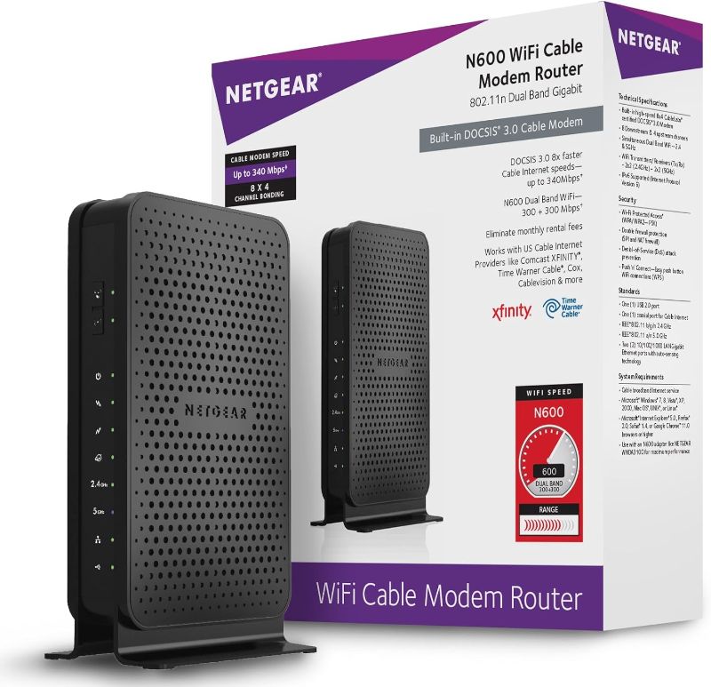 Photo 1 of NETGEAR N600 (8x4) WiFi DOCSIS 3.0 Cable Modem Router (C3700) Certified for Xfinity from Comcast, Spectrum, Cox, Spectrum & more
