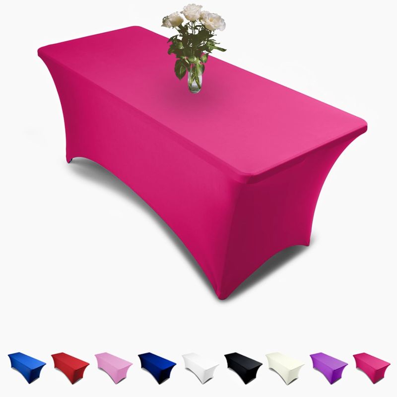 Photo 1 of Luxury Collection Fuchsia 6ft Tablecloth Rectangular Spandex Linen - Table Cloth Fitted Cover for 6 Foot Folding Table, Wedding Linens Banquet Cloths Rectangle Covers
2 pack