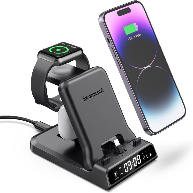 Photo 1 of SwanScout Fast Charging Station for Apple Devices, SwanScout 701A, 25W 3 in 1 Charging Station Compatible with Apple Watch Series 9/8/7/6, for iPhone 14/13/12/11 Series/XS & Air pods Pro/3/2

