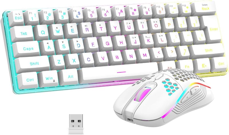 Photo 1 of RedThunder 60% Wireless Gaming Keyboard and Mouse Combo, 2500mAh Rechargeable Battery, Ultra-Compact Small RGB Mechanical Feel Keyboard, Lightweight Honeycomb Optical Mouse for Gaming/Business, White
