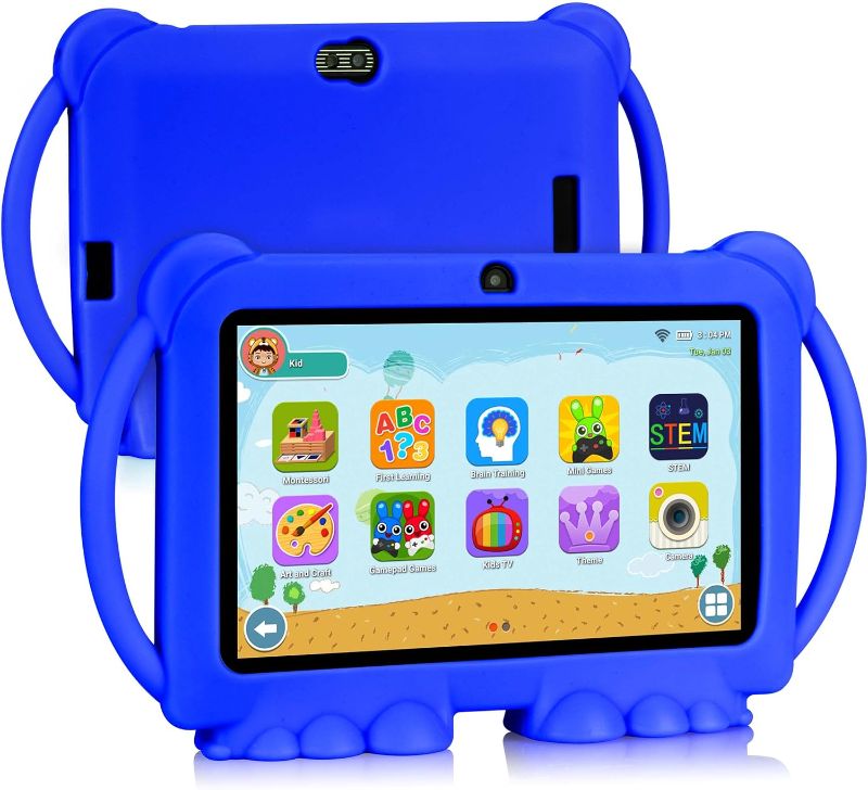 Photo 1 of ATMPC Kids Tablet, 7 inch Tablet for Kids, 32GB ROM 3GB RAM Android 11.0 Toddler Tablet with 2.4G WiFi, GMS, Parental Control, Education APP, Dual Camera, Shockproof Case, Games Dark Blue
