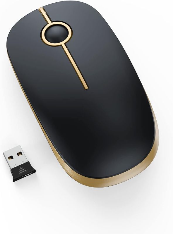 Photo 1 of Silent Wireless Mouse, 2.4G Slim Travel Mouse with USB Receiver, Quiet Click Protable Computer Mice for Laptop PC Mac, Comfortable Texture, Black & Gold
