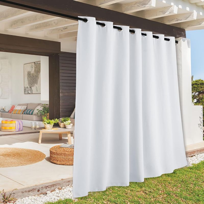 Photo 1 of RYB HOME Outdoor Curtains 108 inches Long Waterproof Blackout Indoor Outdoor Curtain for Gazebo/Cabana/Patio Door/Pergola Deck, W 100 inch x L 108 inch, 1 Panel, Grayish White

