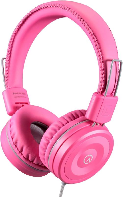 Photo 1 of noot products Kids Headphones K22 Foldable Stereo Tangle-Free 5ft Long Cord 3.5mm Jack Plugin Wired On-Ear Headset for iPad/Amazon Kindle Fire/Girls/School/Laptop/Travel/Plane/Tablet FlamingoPink 