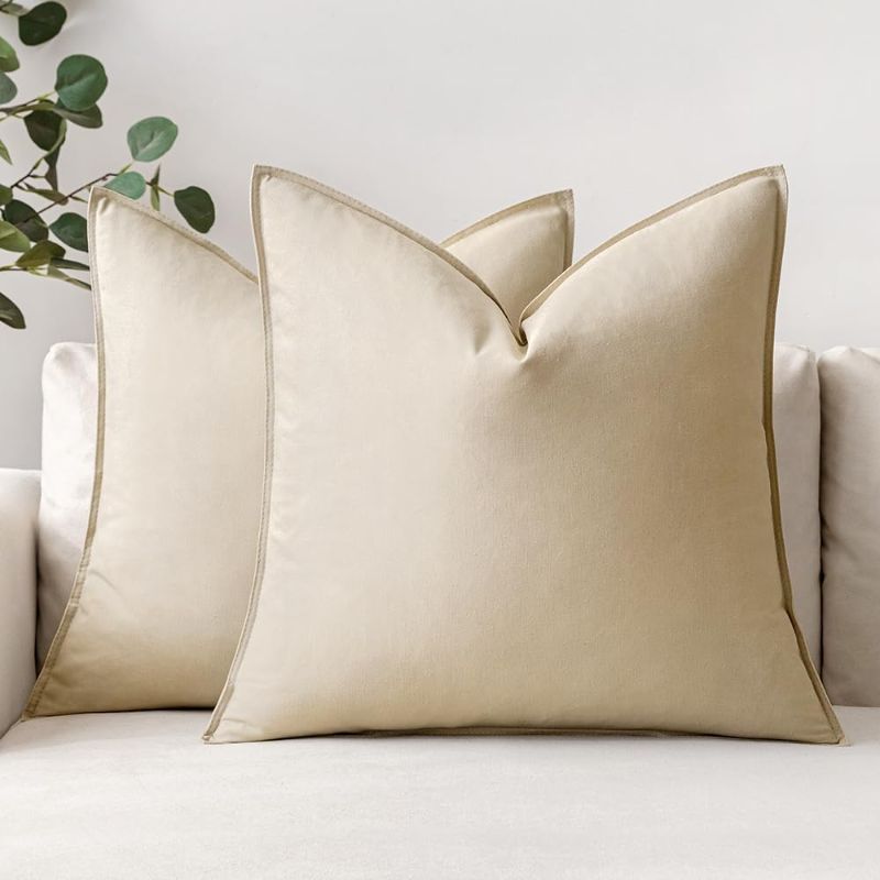 Photo 1 of Limited-time deal: MIULEE Pack of 2 Beige Pillow Covers 20x20 Inch Decorative Couch Throw Pillow Covers Spring Linen Cushion Covers Set Modern Farmhouse Home Decor for Sofa Living Room Bed 