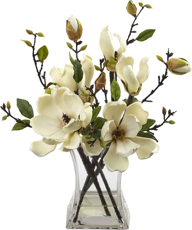 Photo 1 of Nearly Natural 4534-WH Magnolia Arrangement with Vase,White
