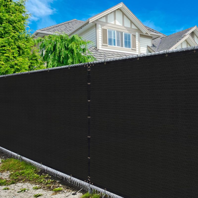 Photo 1 of Amgo 6' x 50' Black Fence Privacy Screen, Commercial Standard Heavy Duty Windscreen with Bindings & Grommets, 90% Blockage, Cable Zip Ties Included (We Make Custom Size)
