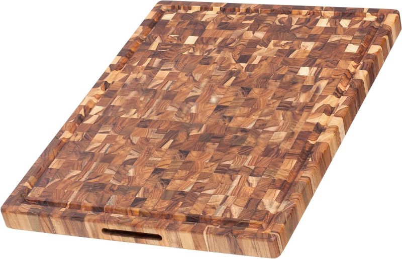 Photo 1 of Teak Wood Cutting Board in size 0,98 x 15 x 20 inches, Superior Moisture Resistance, Large Wood Cutting Board with Deep Juice Groove, Charcuterie Cheese Board
