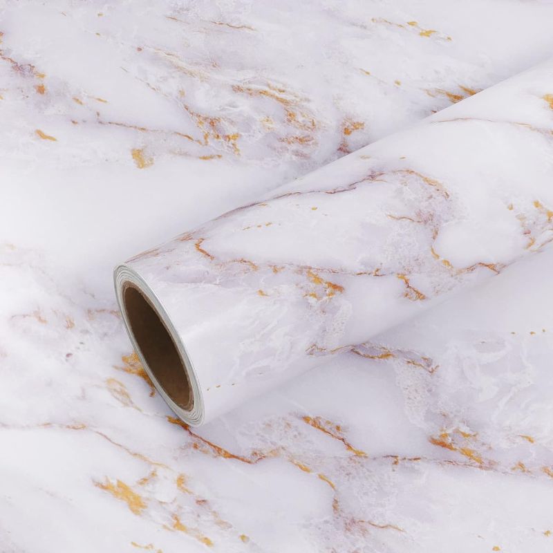Photo 1 of VEELIKE 15.7''x118'' White Gold Marble Contact Paper Peel and Stick Countertops for Kitchen Countertop Contact Paper Waterproof Removable Matte Marble Wallpaper for Bathroom Counter Table Furniture

