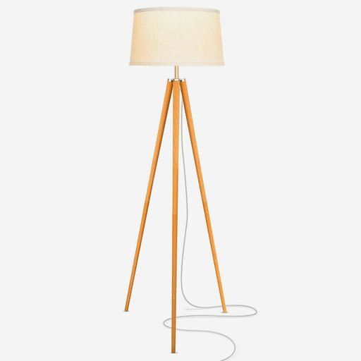 Photo 1 of Brightech Emma LED Contemporary Tripod Floor Lamp with Wooden Legs - Natural Wood
