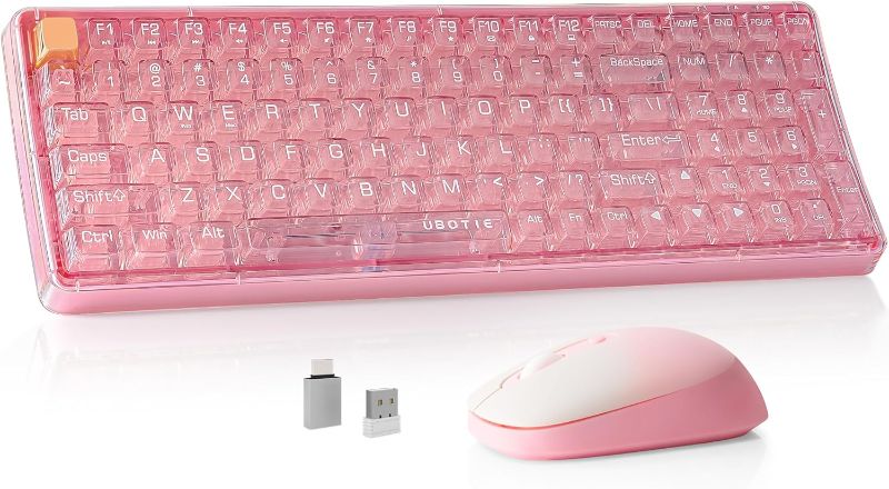 Photo 1 of Wireless Transparent Keyboard and Mouse Combo, UBOTIE Pink 100keys 2.4GHz USB Receiver Keyboard Mouse Set with Adjustable DPI Optical Mouse for PC Laptop 