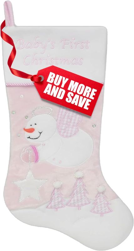 Photo 1 of 16” Large Christmas Stockings with Hanging Loop - Light Pink Golf Christmas Stocking with White Fleece Cuff - Stockings Christmas Tree Decorations - Family Stockings for Christmas