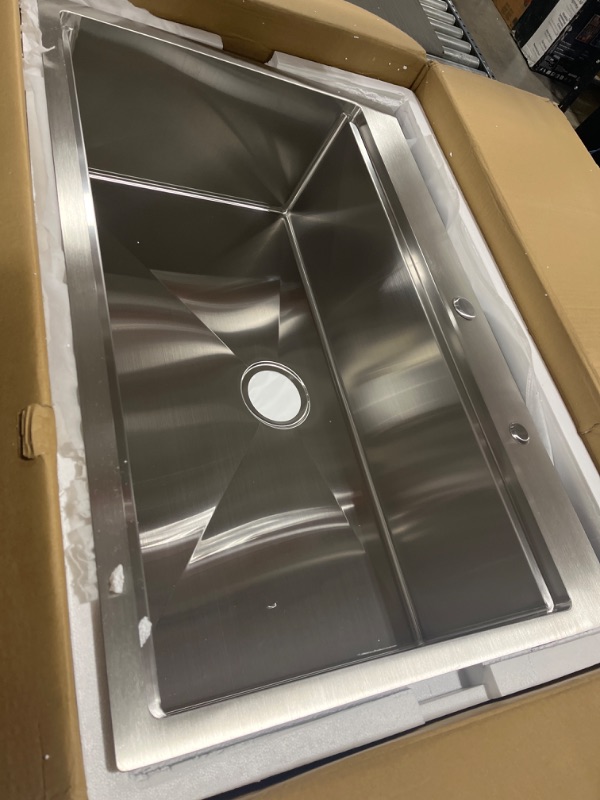 Photo 2 of 33-Inch Drop in Workstation Kitchen Sink - VOKIM 33 x22Inch Single Bowl Kitchen Topmount Sink 16 Gauge Stainless Steel 10'' Deep Handmade Kitchen Sink with Cutting Board& Strainer 33"L x 22"W x 10"D Stainless Steel