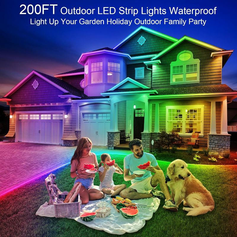 Photo 1 of 200ft Outdoor LED Strip Lights Waterproof 1 Roll,IP68 Outside Led Light Strips Waterproof with App and Remote,Music Sync RGB Exterior Led Rope Lights with Self Adhesive Back for Deck,Balcony,Pool
