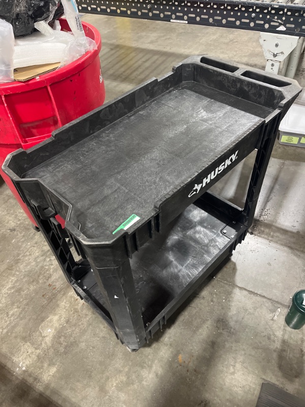 Photo 2 of 2-Tier Plastic 4-Wheeled Service Cart in Black
