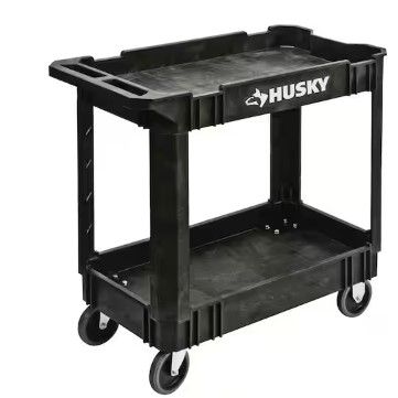 Photo 1 of 2-Tier Plastic 4-Wheeled Service Cart in Black
