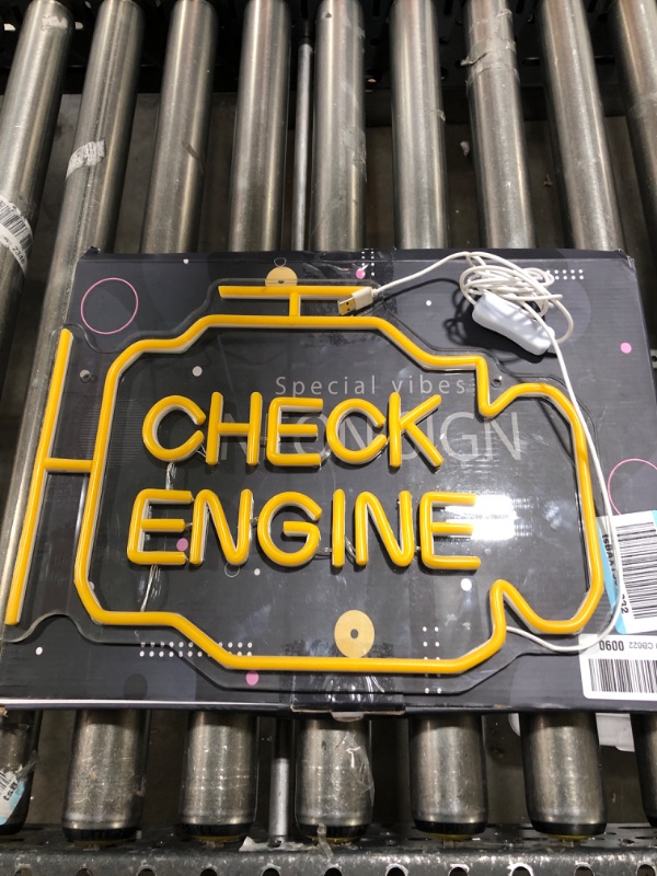 Photo 2 of Check Engine Neon Signs for Wall Decor, Personalized LED Neon Garage Signs (15.7x11.8in) Yellow