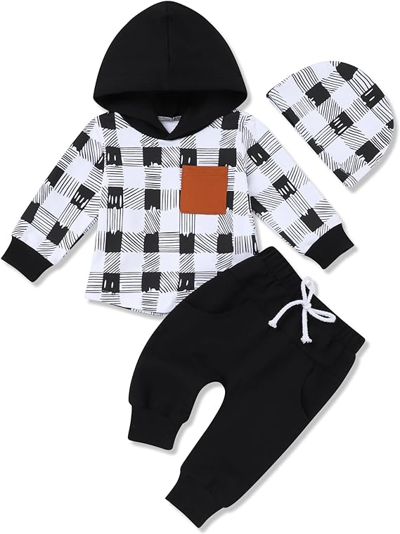 Photo 1 of Baby Boy Clothes Infant Boys Fall Winter Outfit Long Sleeve Hoodie Sweatshirt Tops Pants 2Pcs Baby Boy Outfit - 6-12 months 
