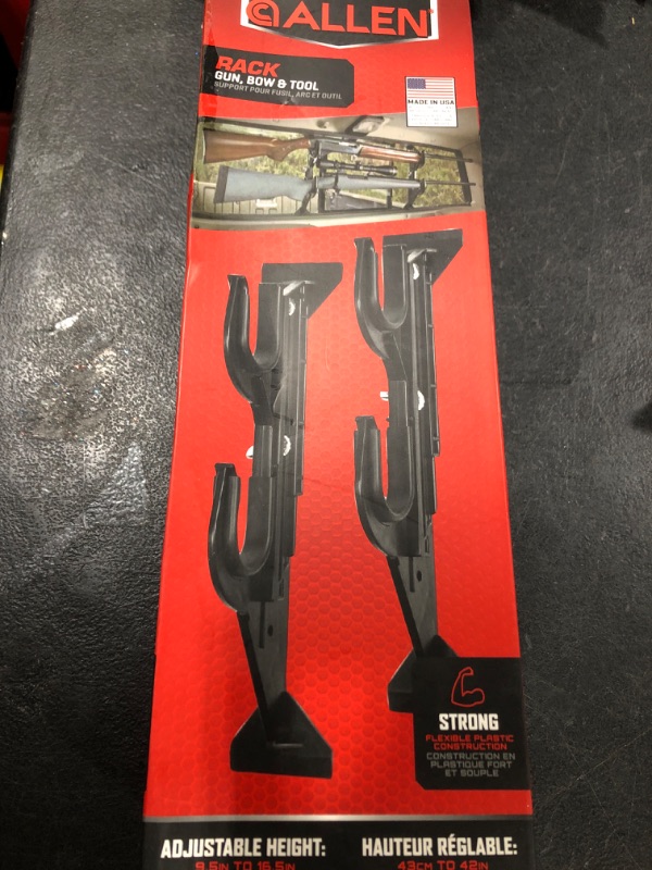 Photo 1 of Allen Company Molded Truck Gun Rack for Rear Window - Holds Two Shotguns, Rifles, Bows, or Tools - (Adjustable 9 1/2' - 16 1/2 inches Height), Black (17450)