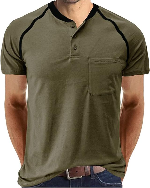 Photo 1 of Aulemen Men's Henley Shirt Long Sleeve Casual Lightweight Button Cotton Basic T-Shirt Raglan Sleeve - M 
