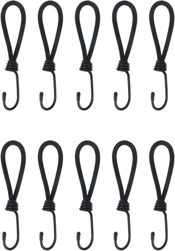 Photo 1 of 10Pcs Black Bungee Cords with Hooks,6 Inch Bungee Cords with Durable Metal Straps for Camping, Tarps, Tents, Plants, Sunshade, Canopy
