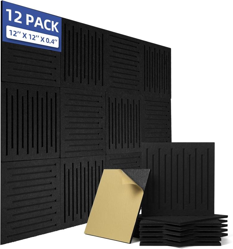 Photo 1 of 12 Pack Acoustic Wall Panels Self Adhesive - 12" X 12" X 0.4" Acoustic Panels Sound Absorbing High Density Soundproof Foam Acoustic Treatment Tiles for Home Studio Office (Black)
