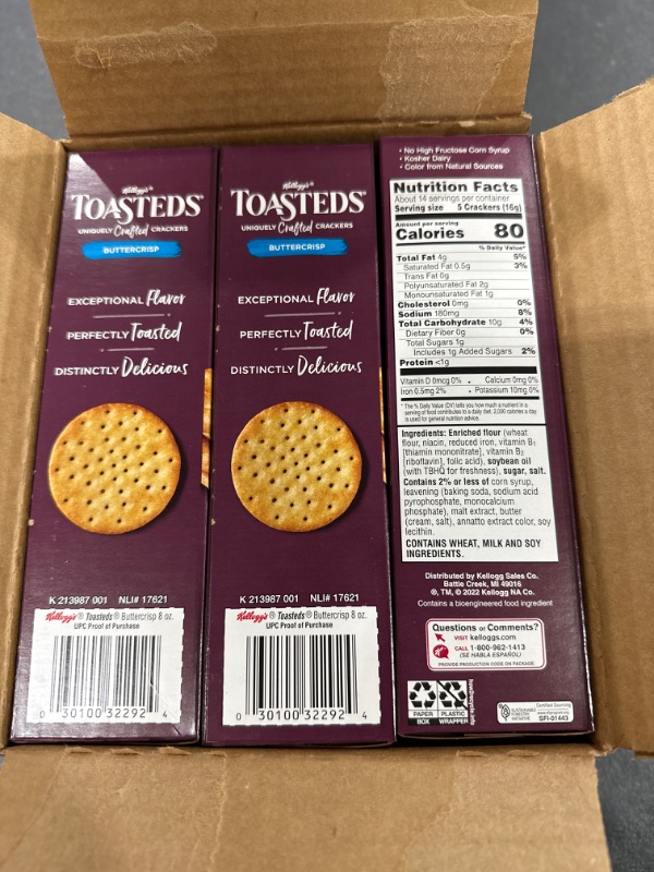 Photo 2 of  EXPIRED JANUARY 26, 2024 PACK OF 6  Keebler, Toasteds, Lightly Toasted Crackers, Buttercrisp EXPIRED JANUARY 26, 2024 PACK OF 6 