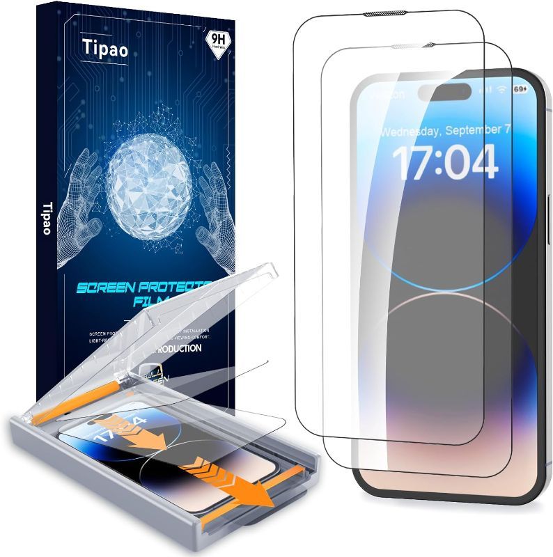 Photo 1 of 2 PACK- Tipao for iPhone 15 Pro Max Screen Protector,2 Pack Screen Protector [Zero Bubble],Sensor Protection,Auto Dust-Elimination Installation,Dynamic Island Compatible,9H Hardness 