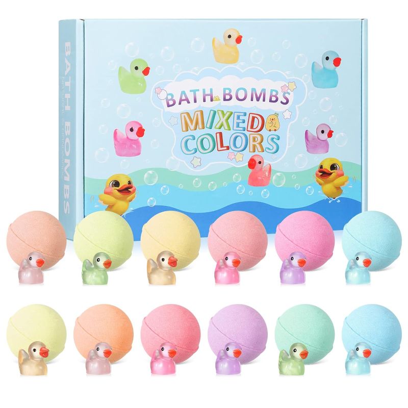 Photo 1 of 12 Pcs Bath Bombs with Glow Resin Duck Bath Bombs for Kids with Surprise Inside Bubble Bath Bomb Gift Set Spa Bath Fizzies Set for Girls Boys Women Men Birthday Christmas Party