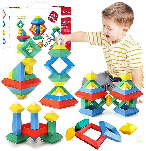 Photo 1 of Agirlgle Building Blocks Stacking Toys for Kids Stacker Toy 3D Puzzle Stem Toys Pyramid Speed Cube? Creative Educational Toys for Kids Preschool Learning Toys Stacking Block
