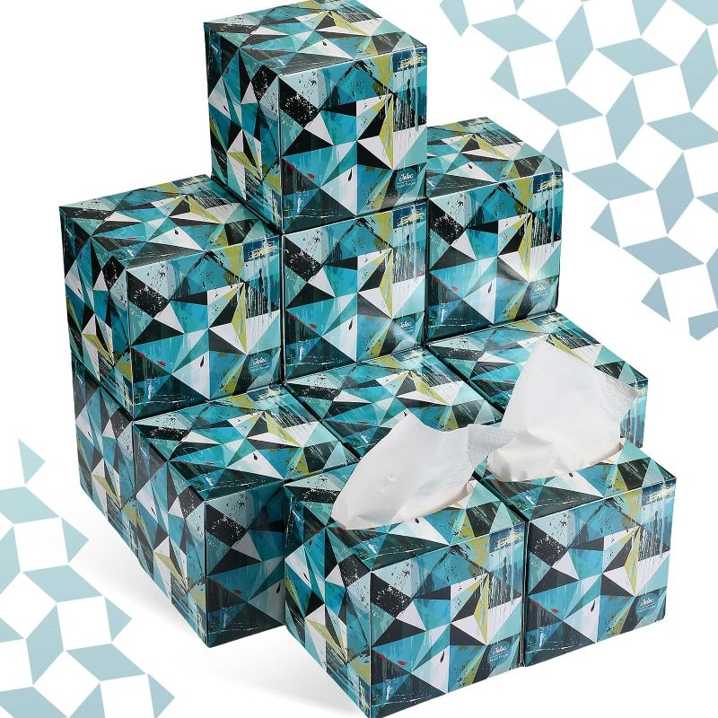 Photo 1 of 12 Packs Facial Tissues Boxes Abstract Theme Tissues Cube Boxes Facial Tissue Bulk Soft Square Box Tissues Face Tissue Paper Box for Toilet Travel Car Wedding, 2 Ply, 80 Tissues/Box (Splashes)- STOCK PHOTO FOR REFERENCE ONLY. COLOR IS NOT THE SAME. PLEASE