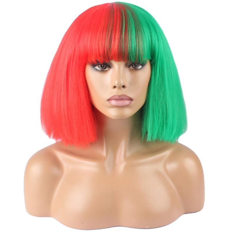 Photo 1 of Fashion Wig Women's Short Bob Kinky Straight Full Bangs Synthetic Hairpieces Red and Green